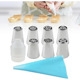 Lecute Set 9 Boquillas Duya Glaseado Acero Manga Pastelera Reutilizables Cople Pastel Postre Cupcake Reposteria Pan Utensilios de Cocina