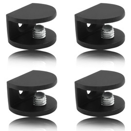 Litoexpe 8pcs Adjustable Frameless Glass Shelf Bracket, Aluminum Alloy Shower Glass Clamp Clip for 5-8mm Wood/Glass, Wall Mount Glass Clip Support Holder with Mounting Screws, Matte Black