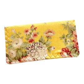 Checkbook Organizer Case - Billfold Wallet - Yellow and Peach Floral Fabric Checkbook Organizer