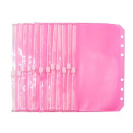 Pink PVC Binder Pockets 12pcs A6 Binders Zipper Pouch Bag Loose Leaf 6 Holes PVC Zip Organizer Folder for Journal Budget Filing Pocket Bags