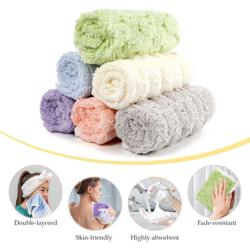 PHOGARY Flannel Face Cloth Pack 6, Reusable Microfibre Face Cloth,