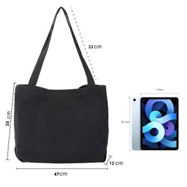 Etercycle Women's Canvas Tote Bag, Casual Shoulder Bags Big Capacity Hobo Bags with Interior Pocket for School Shopping Work Travel (Black)