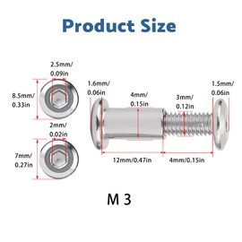 SHUNCHG 10pcs Furniture Connecting Screws M3x12mm Cabinet Connector Bolts,Hex Drive Socket Cap Bolts Barrel Nuts Sleeves Cupboard Joining Fixing Bolt for Frames Wood Boards