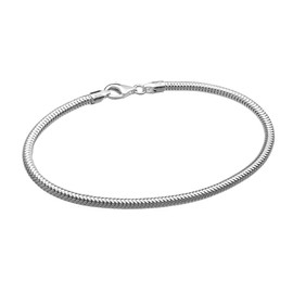 Sterling Silver Snake Cable Bracelet with Lobster Clasp For European Bead Charms, 7"