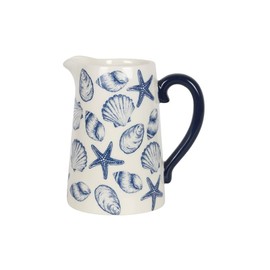 Something Different CO_17822 Ceramic Flower Jug | Seashell | 17 cm | H18cm x W17cm x D12cm | Pack of 1, white and blue