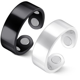 Jeracol 2Pcs Calmara Magnetic Rings for Women with 4X Ultra Strength Magnets,99% Copper Rings with Gift Box & Adjustable size(Black&Silver)