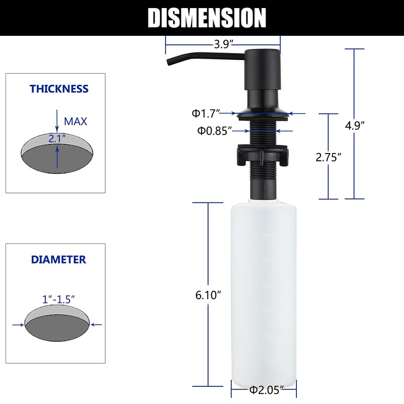 Soap Dispenser for Kitchen Sink Matte Black, Lotion Dispenser for