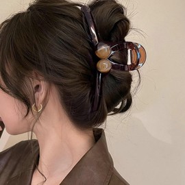 Briskyjp Hair Clip, Large, 5.1 inches (13 cm), Tightly Curled, Hair Clip, Hair Accessory, Bath, Banana Clip, For Adults, Korean Style, Simple, Office, Ladies, Cute, Hair Accessory, PC Resin,