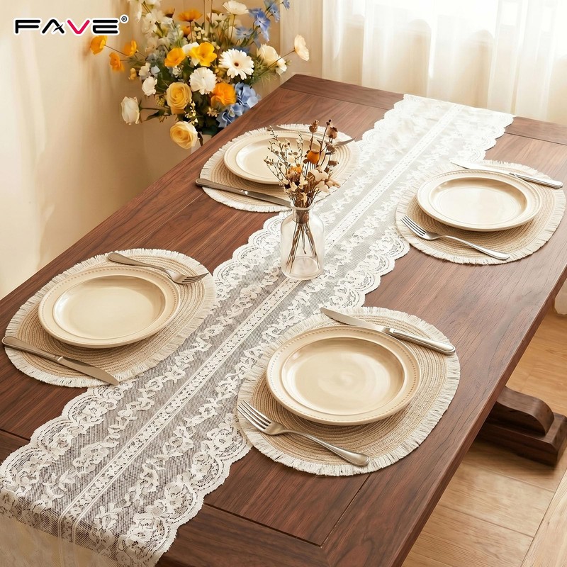 FAVE Boho Oval Woven Placemats Set of 6, Washable Table