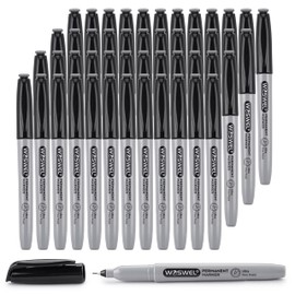 WOSWEL Permanent Markers Bulk, Ultra Fine Point, 48 Pack Black Permanent Marker set, Felt Tip Pens Works on Plastic, Wood, Stone, Metal and Glass for Doodling, Marking