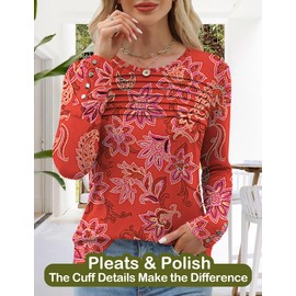 Blingfit Fall Tops for Women Long Sleeve Office Work Blouse Tunics Loose Fit Dressy Casual Business Shirts for Daily Wear Printed M