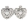 Large Hammered Heart Drop Clip On Earrings/Silver Tone/60mm L