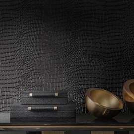 Peel and Stick Wallpaper Black Crocodile Wall Paper Modern Textured Self-Adhesive Removable Contact Paper Thicken Waterproof Easy to Clean Decorative for Bedroom Bathroom Film 118 "x15.75