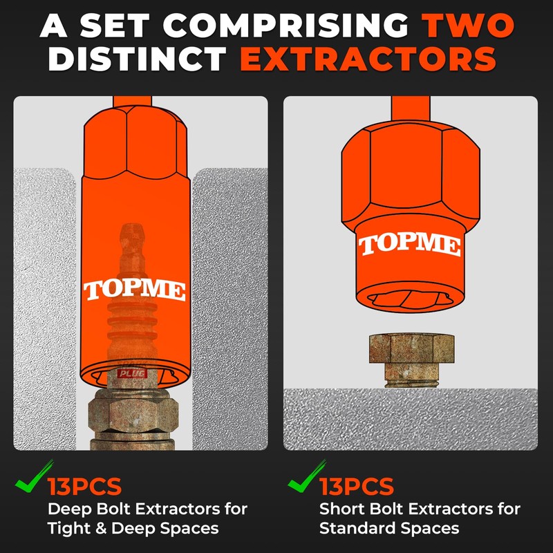 Deep Bolt Extractor Set,28 PCS Impact Bolt & Nut Remover