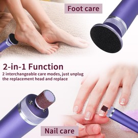 Jellybibo Electric Foot File Hard Skin Remover, 12 Speeds Powerful Foot Sander Pedicure Tools for Dry Dead Skin Cracked Heels Calluses with 70pcs Replacement Sandpaper Discs & Ring (Purple)