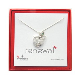 Essential Oil Scent Diffuser Necklace, Renewal" with Birthstone Leaf and Dragonfly Charm, Aromatherapy, Homeopathic