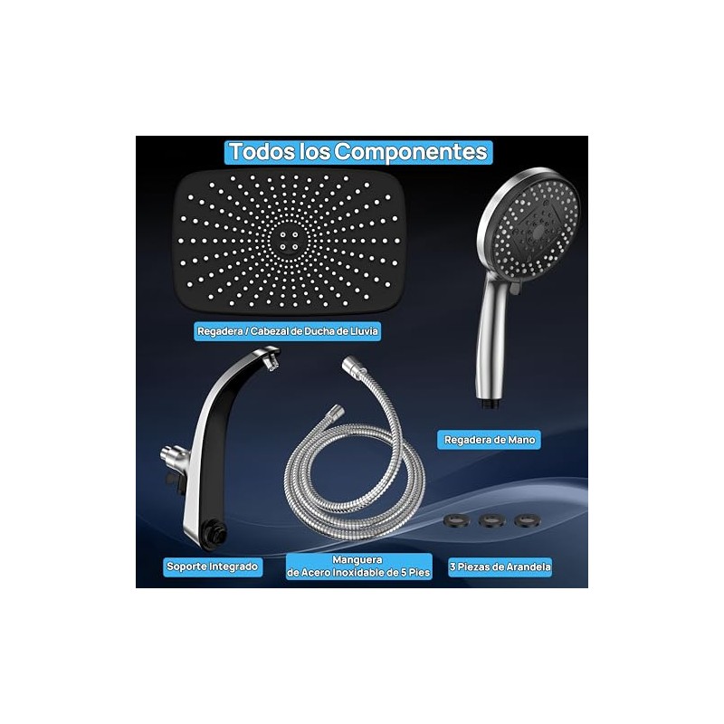 2 En 1 Regaderas para Baño Alta Presion 12” Cabezal