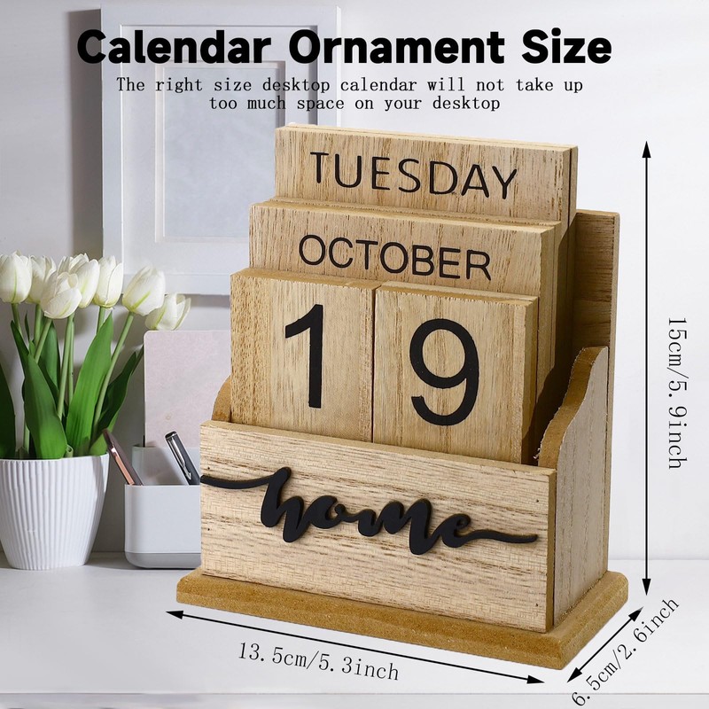 Sekonow Wooden Block Perpetual Calendar for Desk, Wood Desktop Month