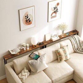 HOOBRO 47.2" Narrow Console Table with Power Outlets, 5.9" Behind Couch Table with Charging Station, Long Sofa Table, Skinny Entryway Table for Living Room, Hallway, Foyer, Rustic Brown BF15XG01G1