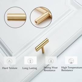 Cabinet Door Knobs, 12 Pack Kitchen Door Handles, Cabinet Handles Stainless Steel Cupboard T Bar Handle with Screws in 22 mm & 40mm, for Kitchen Cupboard Door Dresser Drawer Pull knob, Brushed Gold