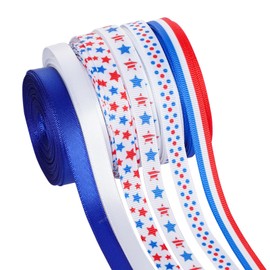 Haakong 6 Rolls Patriotic Ribbon 4th of July Ribbons 3/8 Inches 60 Yards Red White Blue Ribbon Patriotic Stars Polka Dot Stripes for Crafts Gift Wrapping DIY Patriotic Decor Party Supplies