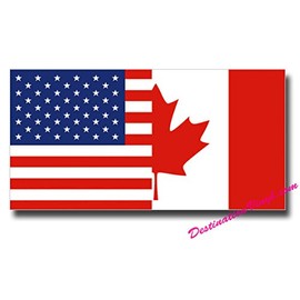2 x Glossy Vinyl Stickers - USA America & Canadian Canada Flag Mix #0068 (As Shown.)