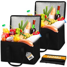 Zouway Pack of 2 15 L Cool Bags, Small, Foldable Reusable Thermal Bag, Insulated Bag, Picnic Bag, Shopping Bag for Beach / Picnic / Camping / BBQ / Outdoor / Travel