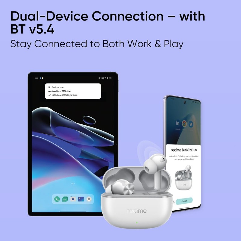 realme Buds T200 Lite Bluetooth in Ear Earbuds, 4 Mic,