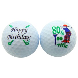 80 & Tee-Riffic Eightieth Birthday Golf Ball Set of 2 Balls and Display Box