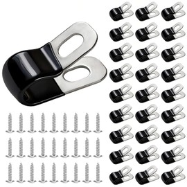 Elesunory 50 Pcs 3/16" Brake Line Clips, Cable Clamps with 50 Screws, 304 Stainless Steel Rubber Insulated Cable Holder for Fuel Hoses, Wire Routing and Cable Management