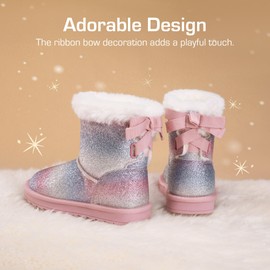 DREAM PAIRS Girls Boots Kids Winter Faux Fur Warm Snow Ankle FuzzyChic Kid's Bow Boots for Toddler/Little Kid,Size 9 Toddler,Rainbow/Glitter,SDSB2409K