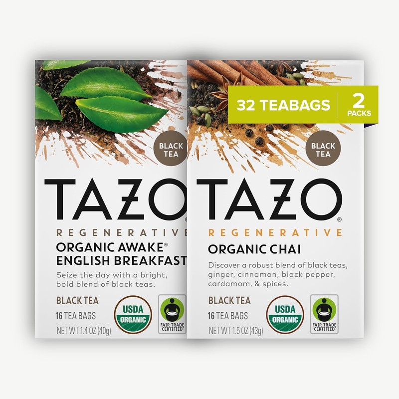 TAZO Awake English Breakfast & Chai Tea Bundle, 32 Tea