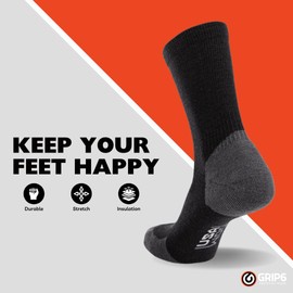 GRIP6 Everyday Merino Wool Socks - Lightweight Wool Hiking Socks - Warm Crew Socks for Men and Women - Cold Weather Gear - Black, Medium (1-pack)