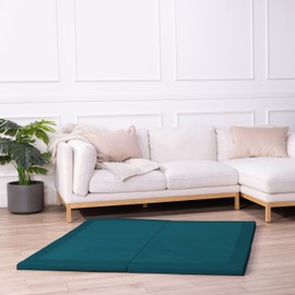 FDP SoftScape Velvety and Vinyl Space Saver 4-Section Folding Activity Mat for Infants and Toddlers, Tummy Time for Babies, Soft Foam and Colorful Play in Home, Daycare or Preschool - Peacock