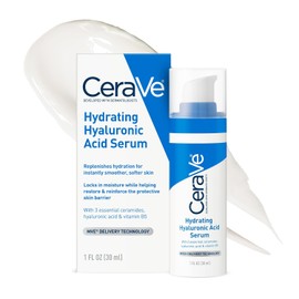 Cerave Suero de ácido hialurónico para la cara con vitamina B5 y ceramidas, suero facial hidratante para piel seca, sin fragancia, 1 onza