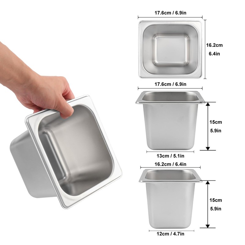 Biugaaufai 8 Pack 1/6 Size Stainless Steel Steam Pan, 6