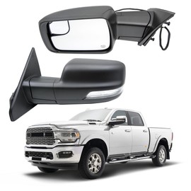 Rearview Mirror Left Driver Side Compatible with Ram 1500 2019-2024 Door Mirror Temp Sensor/Heated Glass/Signal Light/Puddle Light/Power Folding/Black Texture Cover (14pins)