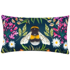 Wylder Nature House of Bloom Zinnia Bee Rectangular Outdoor Cushion Cover, Navy, 30 x 50 cm