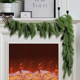 2 Pcs Christmas Norfolk Pine Garland- 4.9 Ft Single Fork Norfolk Pine Natural Touch Garland- Artificial Pine Greenery Garland for Christmas Table Fireplace Wall Home Decoration