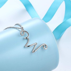 Besilver Capital Cursive Initial Letter W Necklace Charm 925 Sterling Silver Alphabet Pendant Women Men Unisex Monogram Name Bridesmaid Birthday Gift FP0024W