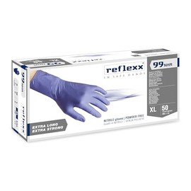 Reflexx R99/XL "HIRISK", the high resistance powder free nitrile gloves gr 8.9, Size X-Large, Blue (Pack of 50)