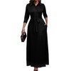 Women Black Church Dresses Maxi Button Down 3/4 Sleeves Print