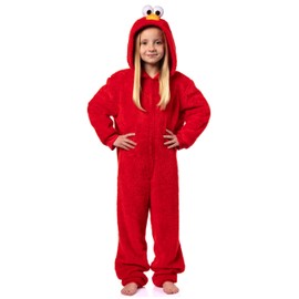 Sesame Street Union Suit Kids Hooded One Piece Fleece Pajama For Boys and Girls (Elmo, 10/12)
