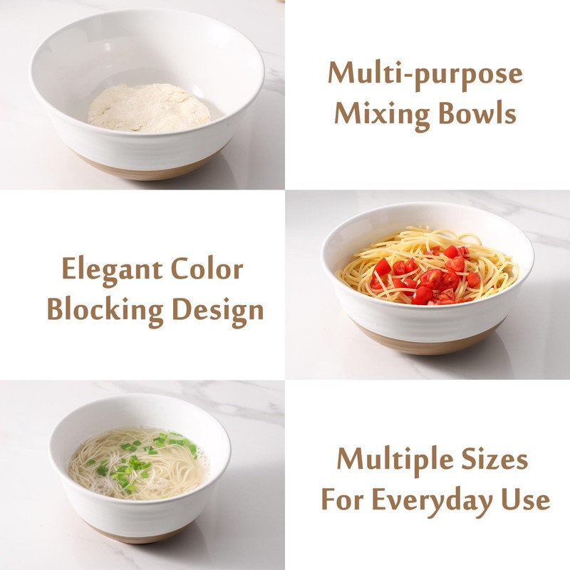 Tikooere Ceramic Mixing Bowls,Large Serving Bowls 2.1/1.5/1.0 Qt,Salad Bowls Set