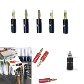 11-Piece Gold-Plated Banana Plug Set - 4mm Speaker Connectors with 5 Red/5 Black/1 Black Female Jack for Hi-Fi/Audio Systems, Oxygen-Free Copper Banana Plugs for Home Theater/Wire Installatio