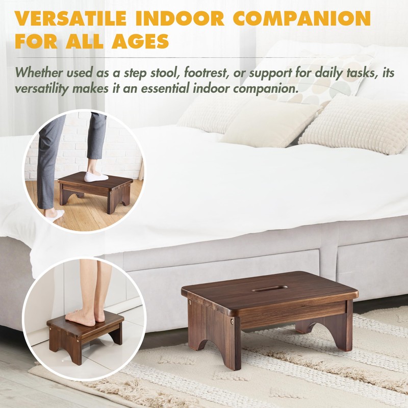 Wooden Step Stool, 6.5'' One Step Stool for Adults,Wooden Beside