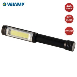 Velamp Big Daddy 3W LED Inspection Lamp with Clip and Magnet COB Flashlight with 400 Lumens for Car Garage Fishing Emergencies Red Light Flashing Black