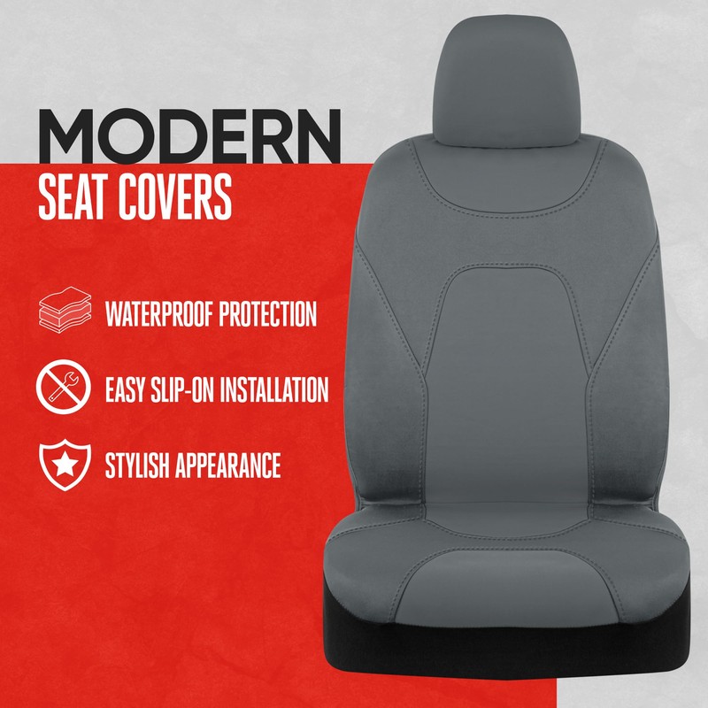 Motor Trend AquaShield Waterproof Front Seat Covers, Solid Gray Seat
