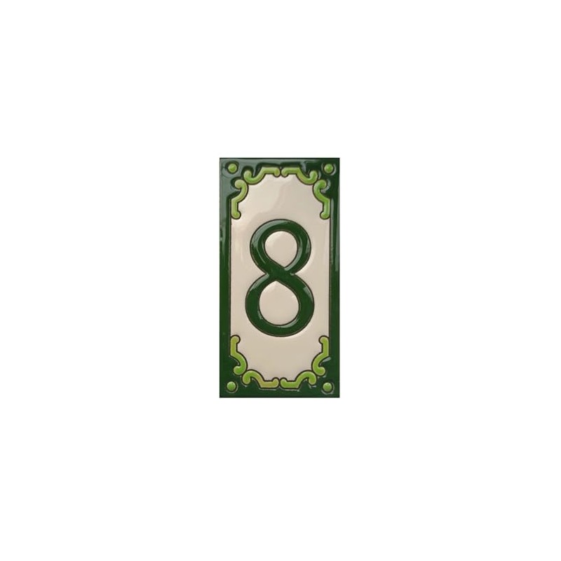 Hand-Painted Jacho Green Number Tiles Option of Metal Filigree Frames