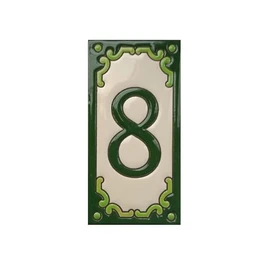 Hand-Painted Jacho Green Number Tiles Option of Metal Filigree Frames - 11 x 5.5 cm (Number 8 Tile)